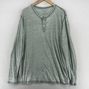 LUCKY BRAND Shirt Mens L Venice Burnout Henley Long Sleeve Cotton Green